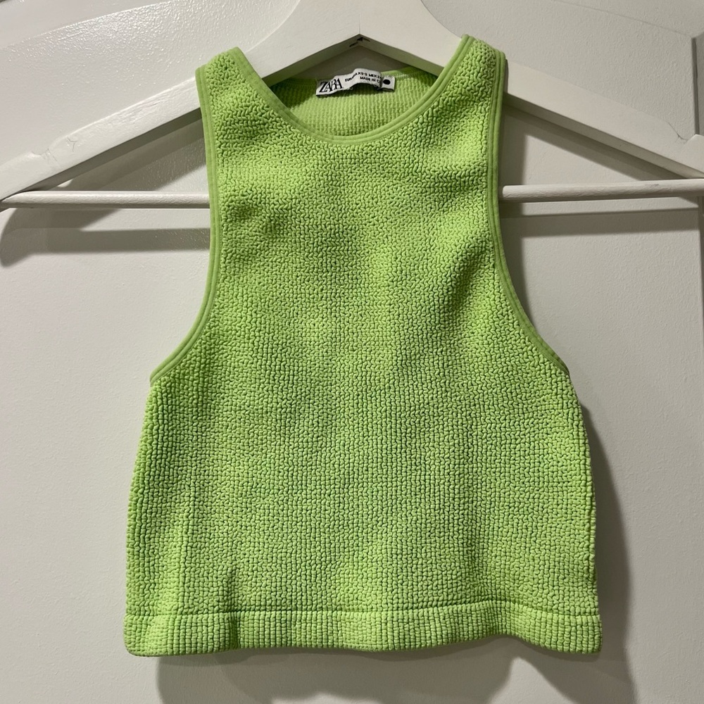 Zara Racerback Stretchy Lime Green Vest Sleeveless Tank Top Size XS-S